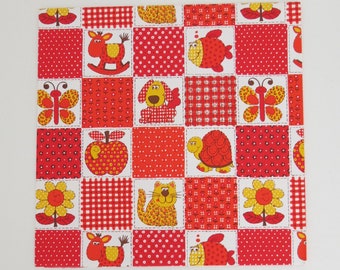 Vintage Hallmark All-Occasion BIRTHDAY Gift Wrap - Wrapping Paper - Bright Patchwork QUILT with ANIMALS - Fun! - 1970s