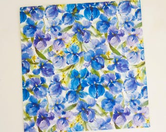 Vintage Hallmark All-Occasion BIRTHDAY Floral Wrapping Paper - Gift Wrap - Beautiful Blue IRISES 1960s