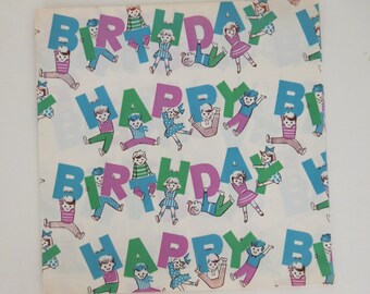 Vintage Dennison Mid-Century BIRTHDAY Gift Wrap - Wrapping Paper - BOYS and GIRLS - 1950s