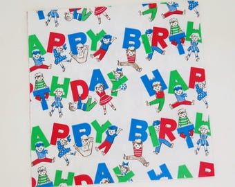 Vintage Dennison Mid-Century BIRTHDAY Gift Wrap - Wrapping Paper - BOYS and GIRLS - 1950s