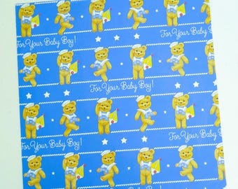 Vintage Hallmark for BABY BOY Gift Wrap - Wrapping Paper - Adorable Sailor BEARS - 1980s