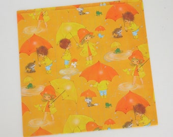 Vintage Hallmark For BABY Shower - Gift Wrap - Wrapping Paper - Adorable Toddlers in the Rain with Puppy and Kitten - 1970s