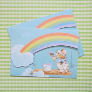 Two Vintage Hallmark Postalettes - Fold Up Note CARDS - MOUSE Painting a RAINBOW - Unused - 1970s 1980s