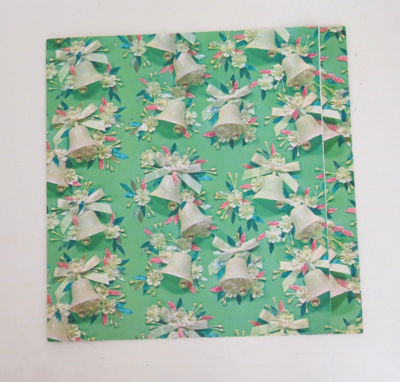 Party FAVORS Wrapping Paper Bells and Flowers Vintage Mid-Century WEDDING theme Gift Wrap 1950s