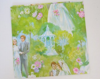 Vintage Rust Craft Bright Green WEDDING themed Gift Wrap - Wrapping Paper - BRIDES and GROOMS - 1970s
