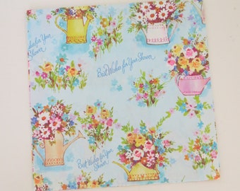 Vintage Rust Craft Gift Wrap - Wrapping Paper - Shower Theme - Watering CANS filled with Pretty FLOWERS - 1960s