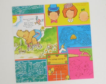 Vintage American Greetings Juvenile BIRTHDAY Gift Wrap - Wrapping Paper - GAMES to Pay - Dot-to-Dot - Maze - Picture Search - 1970s