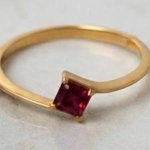 Gold Plated Ruby Ring, Cushion Cut Red Gemstone Ring, Square Ruby Ring, Dainty Minimalist Jewelry, Elegant Red Stone Ring, Gift for Her