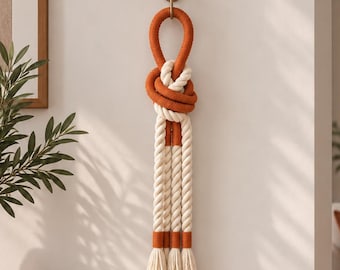 Macrame Wall Hanging, Orange Rope Wall Art, Textile Sculptural Scandinavian Home Decor