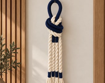 Navy Cotton Rope Macrame Wall Hanging,  Scandinavian Coastal Decor