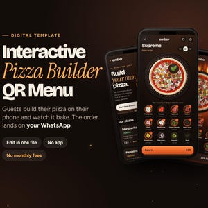 QR Code Menu Template for Pizza Restaurant, Interactive Digital Menu Website, Editable HTML, WhatsApp Ordering, Pizzeria Menu