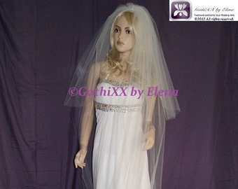 Wedding Bridal Gothic Veil Knee Mourning Waltz 108"Width 58" length Ribbon Edge 