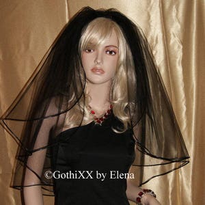 Gothic Soft Wedding Bridal Elbow Fingertip Knee veil 2 tiers 72" width 26" and 28" length satin ribbon edge 30 Colors Made in USA