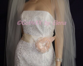 Wedding Veil Waltz Knee Black Red Purple Pink Lavender Blush Antique Gold Beige 3 tiers 72 width 30 40 50 length wide satin ribbon edge