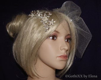 Birdcage Veil Mini Veil Busher Silver Burgundy Black Purple Pink Beige Ivory Swarovski Embellishments 28 Comb Included