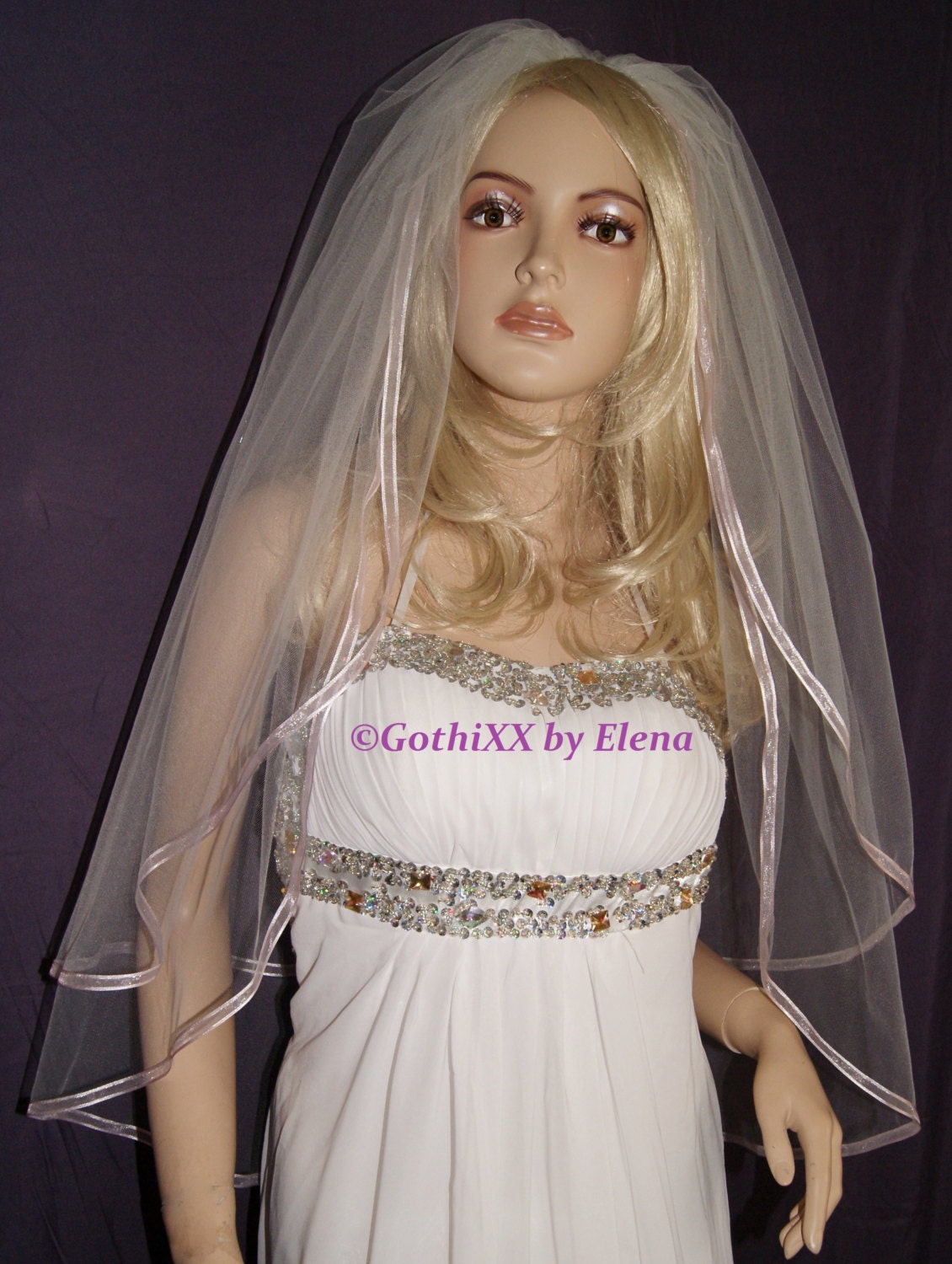 Wedding Bridal Veil Fingertip Gold Blush Almond 108" Width 38" Length USA Made 