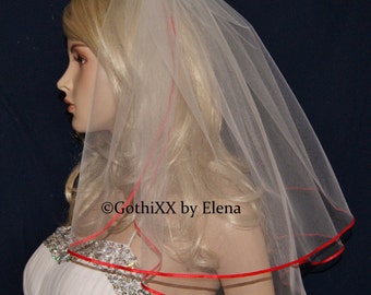 Wedding Veil Shoulder length Ivory White Beige Pink Red Black Purple 2 Tiers 18" 20" Length