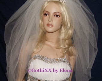 Wedding Bridal Veil Bubble Bouffant Full Puffy with Blusher Shoulder Elbow Fingertip Made in USA 30 Colors