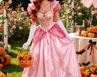Princess Peach Costume, Peach Cosplay Outfit for Women, Halloween Character Costume, Stage Performance Dress, Princess Peach Party Costume