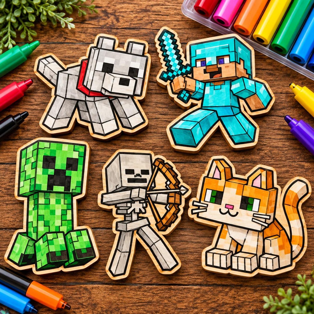 Minecraft Inspired DIY Wooden Coloring Kit With Markers | Kids Craft ...