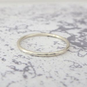 9ct White Gold Wedding Ring 1.2mm Slim White Gold Band Hammered or Smooth Skinny Band Ring image 1