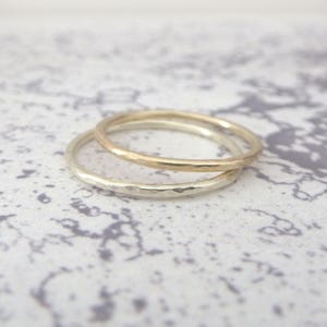 9ct White Gold Wedding Ring 1.2mm Slim White Gold Band Hammered or Smooth Skinny Band Ring image 9