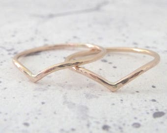 Solid Rose Gold Ring - 9ct Rose Gold Wishbone Band - 9ct Rose Gold Thin Wishbone