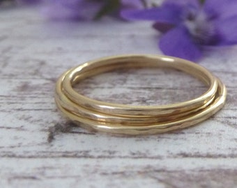 Solid Gold Skinny Ring - Solid 9ct Yellow Gold - Hammered Finish Skinny Ring - Skinny Band in Solid 9ct Yellow Gold