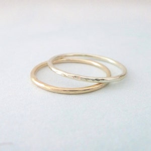 9ct White Gold Wedding Ring 1.2mm Slim White Gold Band Hammered or Smooth Skinny Band Ring image 4