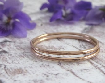 Dainty Gold Ring - Solid 9ct Rose Gold Band - Hammered Finish Ring - Rose Gold Dainty Band