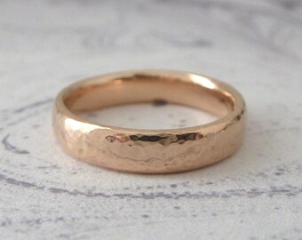 9ct Rose Gold Ring - Hammered Polished Finish - 4mm - Rose Gold Wedding Ring - Rose Gold Wedding Band