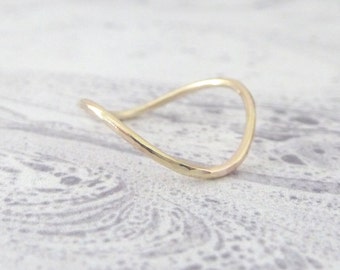 Solid 9ct Gold Skinny Ring - Rocking Wishbone - Thin 9ct Gold Ring - Dainty 9ct Gold Ring