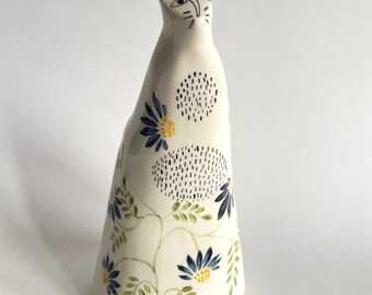 Ceramic hand painted botanical Cat Vase