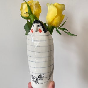 Lady vase with blue stripes image 1