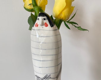 Lady vase with blue stripes