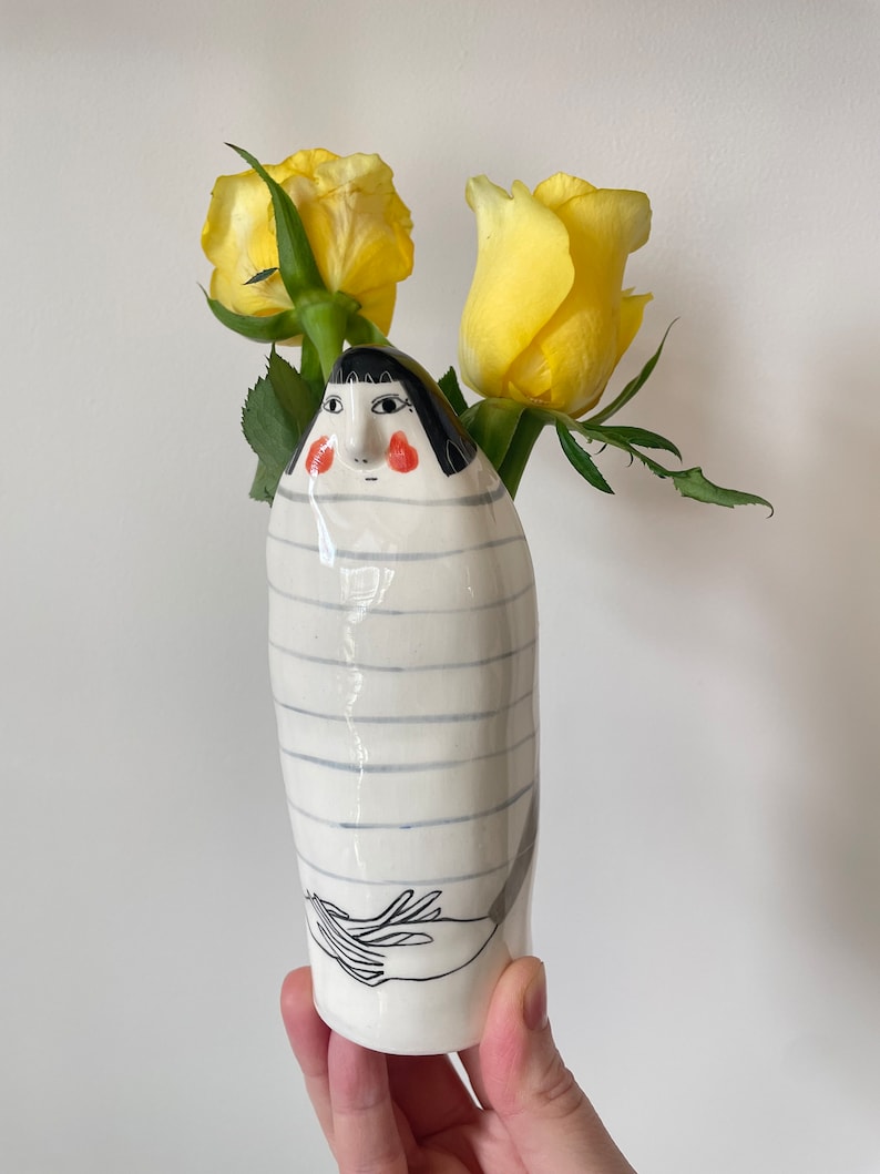 Lady vase with blue stripes image 1