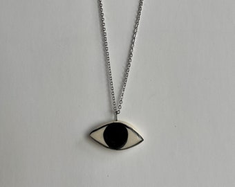 Sterling silver ceramic eye charm necklace