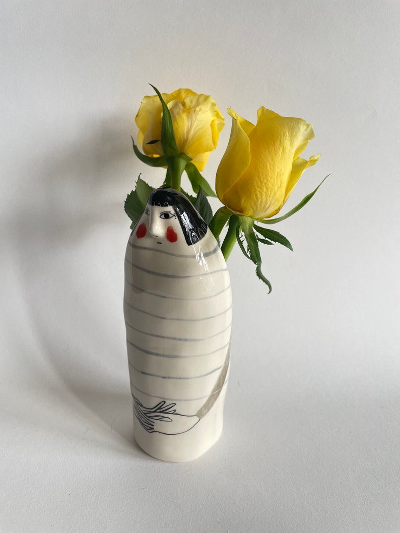 Lady vase with blue stripes image 6