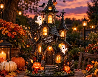 Lighted Gothic Haunted House Halloween Centerpiece, Spooky LED Mantel Decor