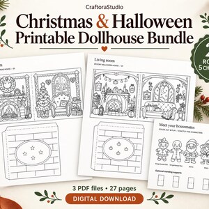 Christmas & Halloween Printable Dollhouse Bundle, 20 Coloring Rooms + 5 ...