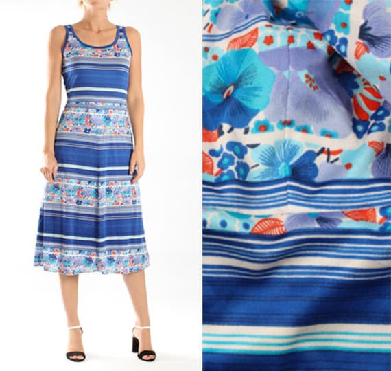 blue midi dress with white flowers