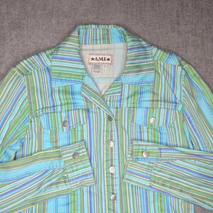 Vintage A.M.I. Striped Button Up Jacket Turquoise Green Purple Small 25352