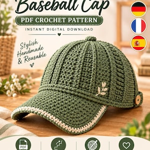 Crochet Baseball Cap Pattern PDF, Textured Summer Hat DIY (Digital Download)