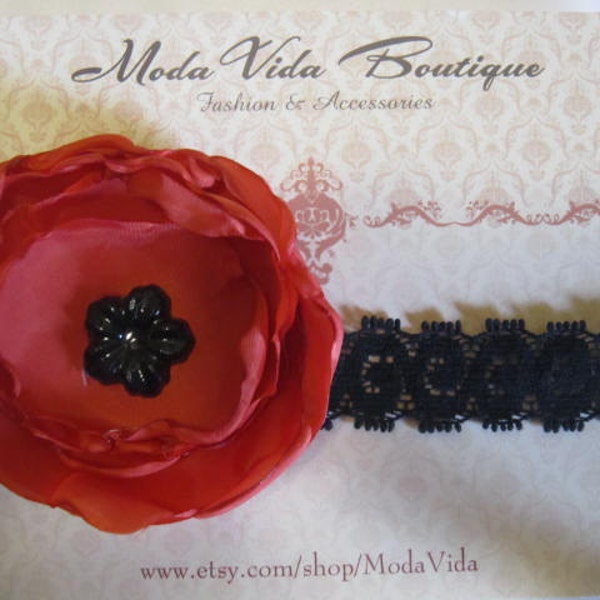 Flower Headband - Handmade Pomegranate Colored Flower Headband by Moda Vida Boutique