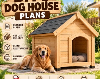 DIY Wooden Dog House Plans, Woodworking Blueprint, Printable PDF Project