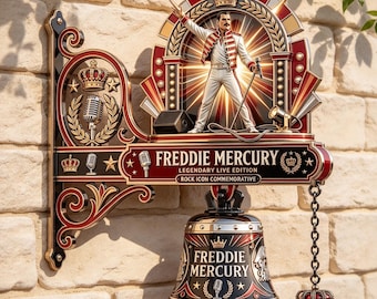 Freddie Mercury Rock Icon Commemorative Wall Hanging Bell, Queen Band Wall Decor, Freddie Mercury Ornament, Gift for Queen Music Fans