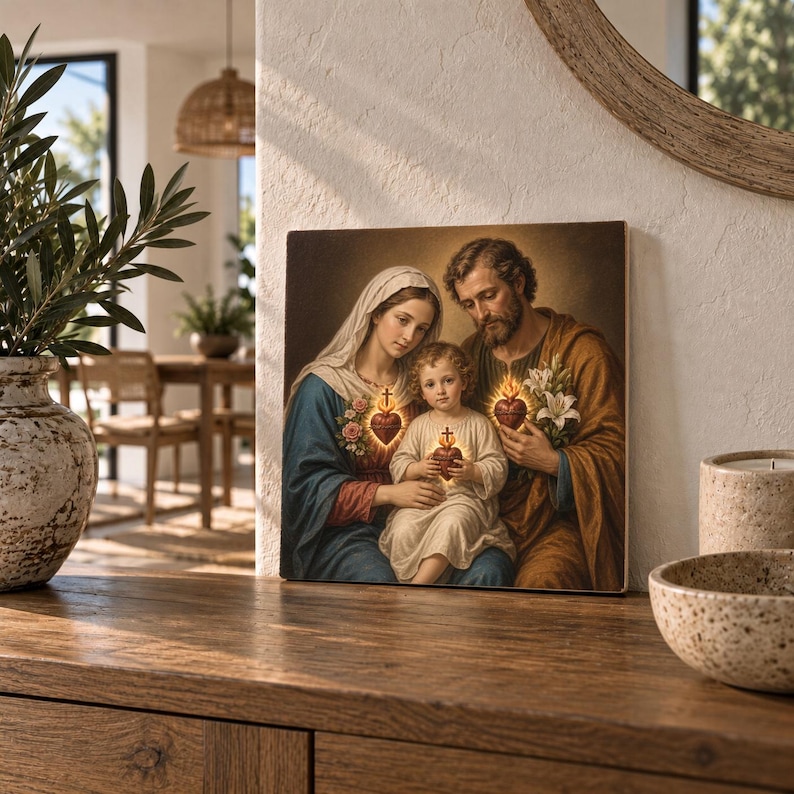 Holy Family With Sacred Hearts Ceramic Tile | Jesus Mary Joseph ...