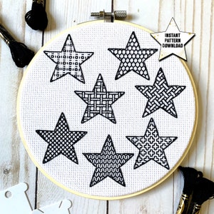 Star Collage Blackwork Embroidery Pattern | Instant Digital Download | DIY Handmade Home Decor