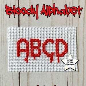 Bloody Alphabet Font Cross Stitch Pattern | Halloween Embroidery Design | Instant Digital Download | Xstich PDF
