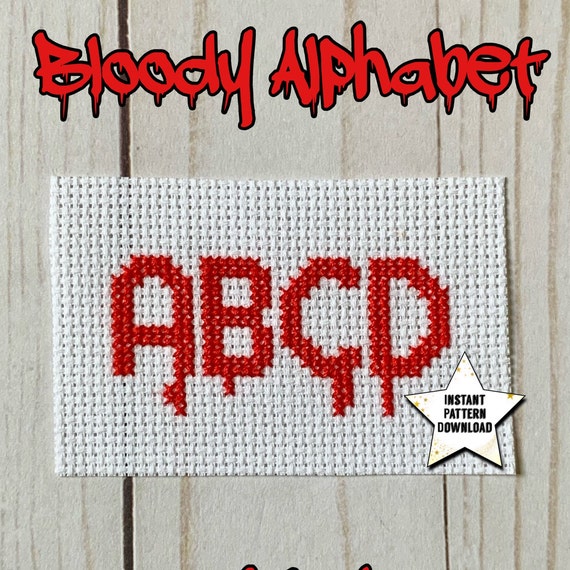 Bloody Alphabet Font Cross Stitch Pattern | Halloween Embroidery